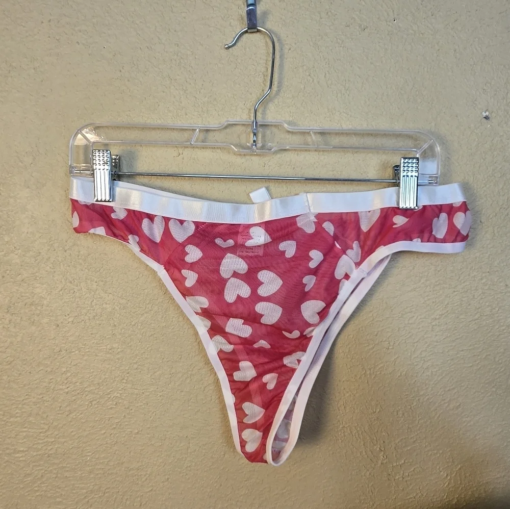 White Hearts On Pink Halter Bra Set 1XL (5520) - Picture 4 of 7
